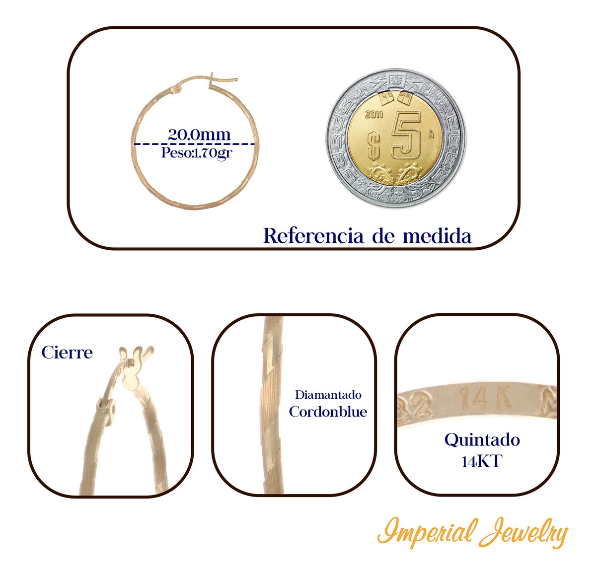 Foto 7 pulgar | Arracadas de Oro 14k Cordon Blue
