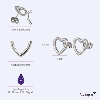 Foto 5 | Aretes Mujer De Corazón, Acero Inoxidable Con Baño Oro Rosa 14k, Oro 14k O Plata Luckyly, Modelo Elsie