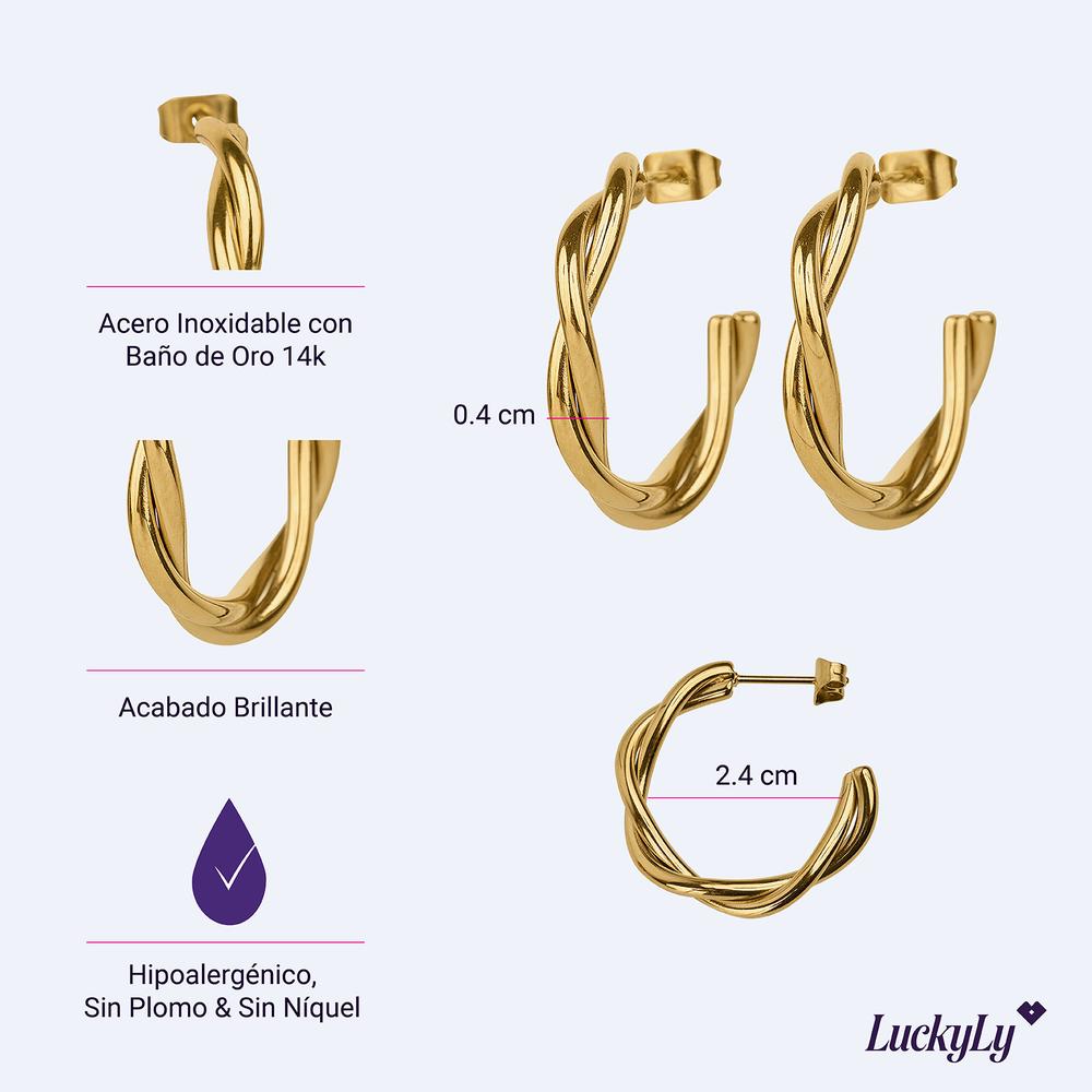 Foto 5 pulgar | Aretes Mujer Oro 14k O Plata Tipo Arracadas Luckyly, Acero Inoxidable Baño Oro 14k O Color Plata, Modelo Cami Oro