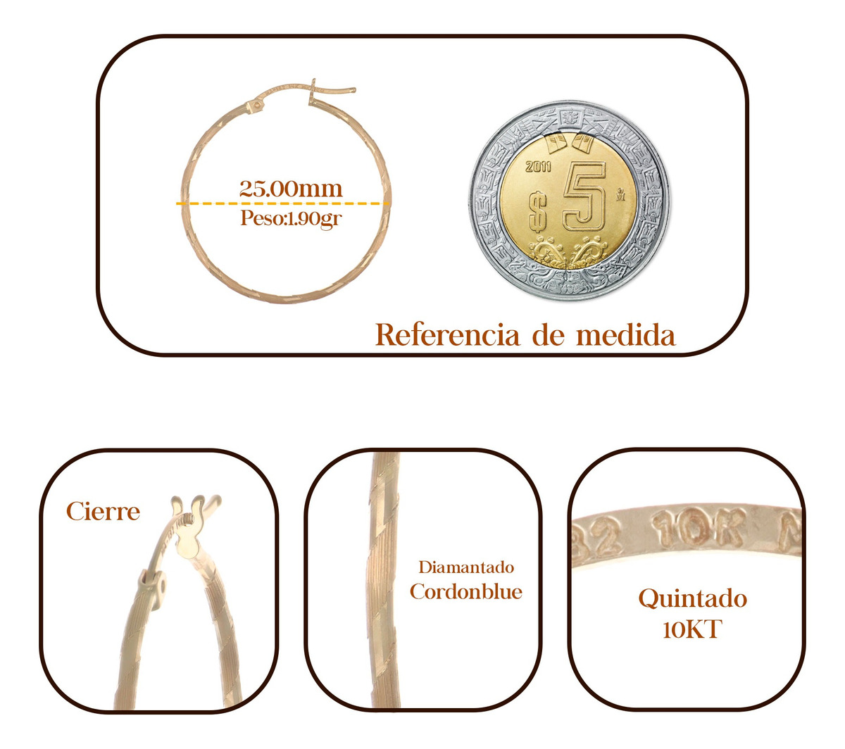 Foto 4 pulgar | Arracadas  Oro 10k Cordon Blue