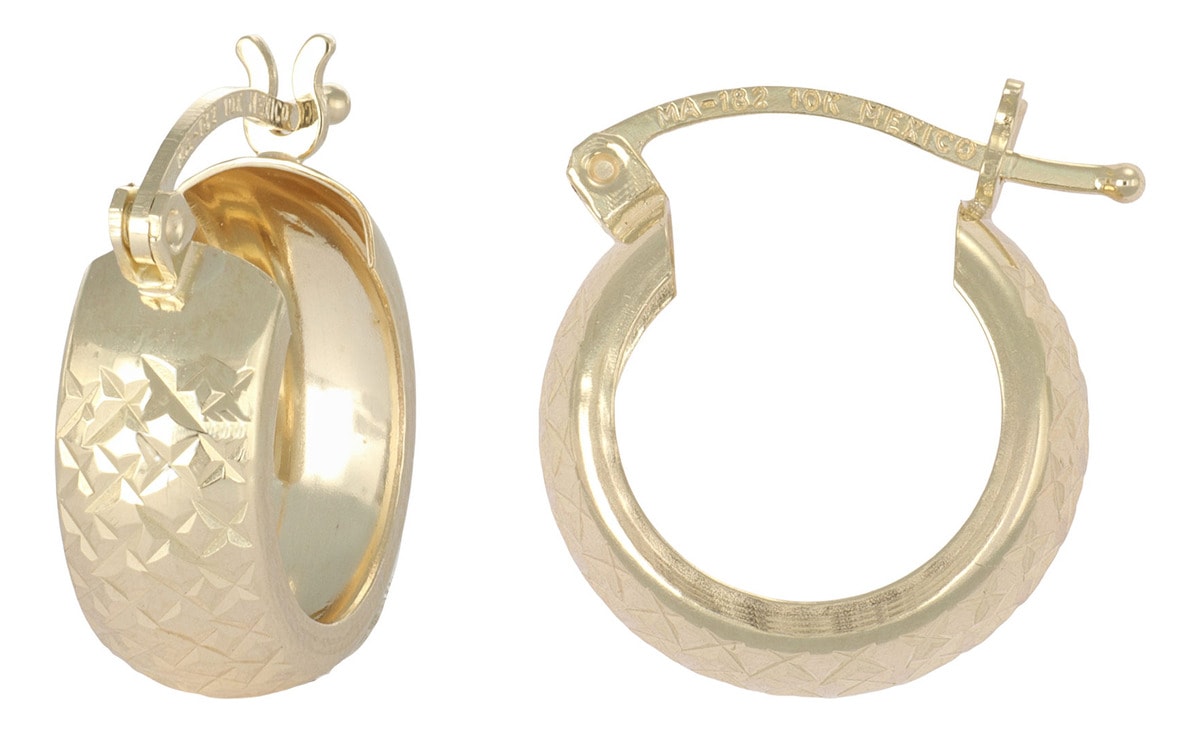 Arracada Diamantada Bangle de Oro 10k Estilo Panal 12 x 6mm $4,299