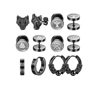 Foto 1 | Aretes Con Piercing Pendientes Runas Hombre 6 Pares Negro