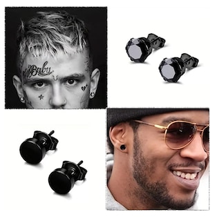 Foto 2 | Aretes Arracadas Hombre Pendientes Acero Inoxidable 12 Pares Plata/negro