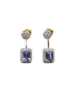 Foto 1 | Aretes Largos Rectangulares Lucie De Oro Amarillo De 14k Con Tanzanita Y Diamantes