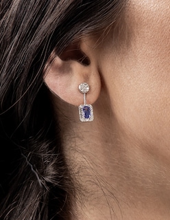 Foto 5 | Aretes Largos Rectangulares Lucie de Oro Blanco 14k con Tanzanita y Diamantes