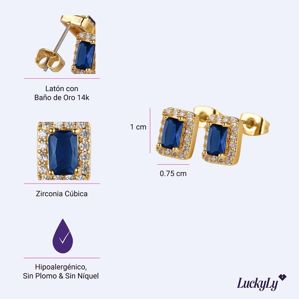 Foto 7 pulgar | Aretes Mujer Oro 14k Plata Zirconias, Regalos Mamá Luckyly Elia Azul