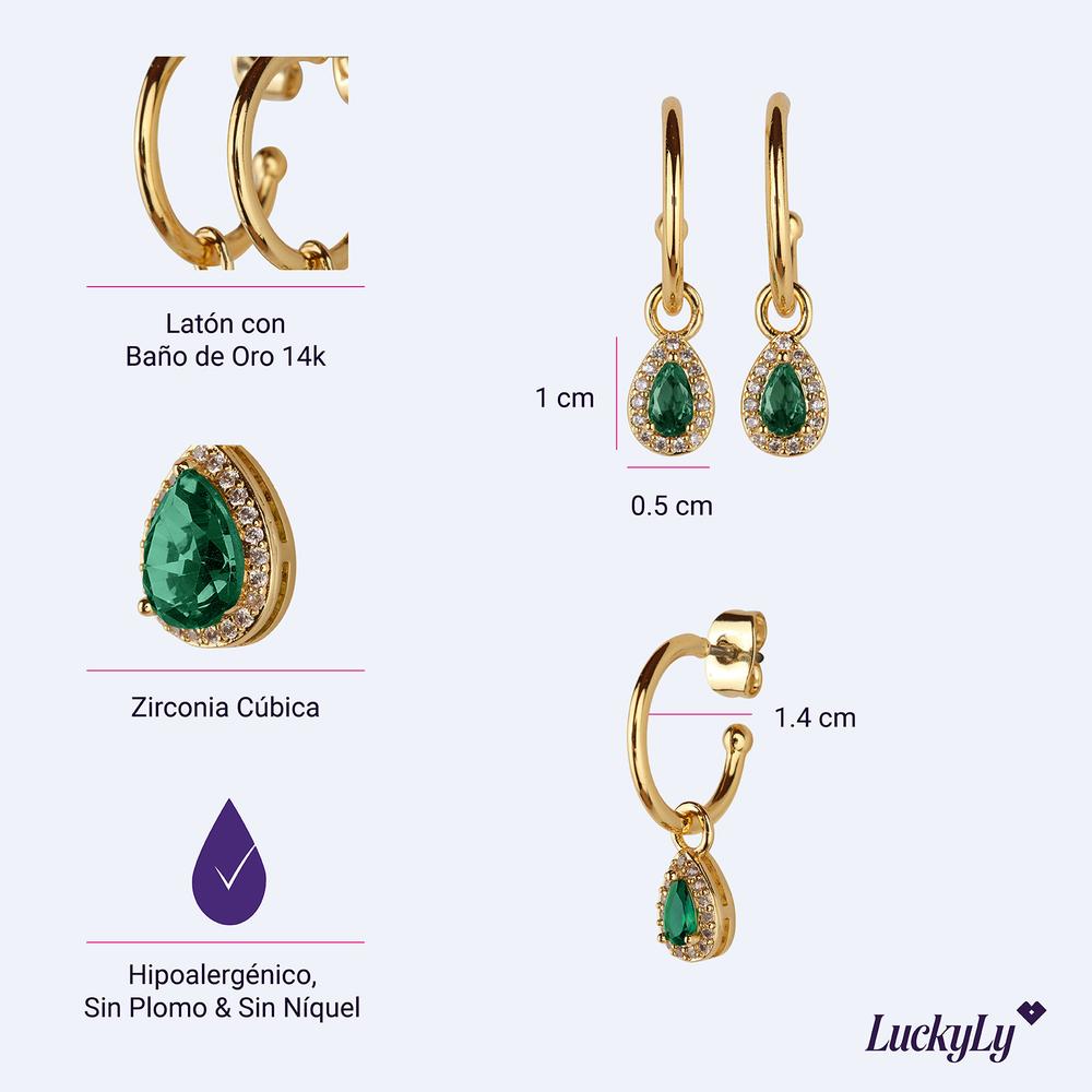 Foto 7 pulgar | Aretes Mujer Oro 14k Arracadas Zirconia Joyería Fina Luckyly Dory Verde