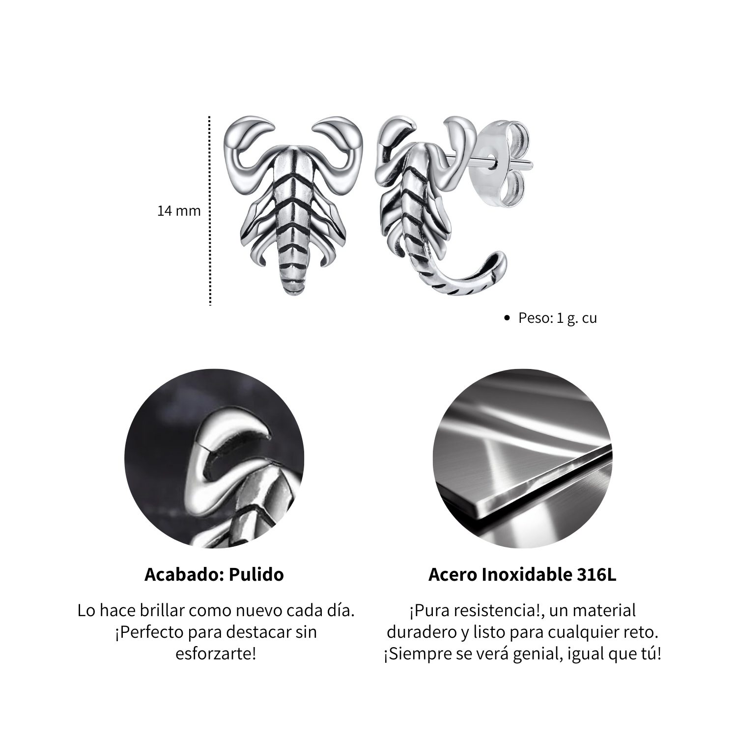 Foto 5 | Aretes Chulada Escorpio De Acero Inoxidable Hipoalergénico
