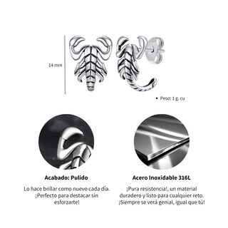 Foto 5 | Aretes Chulada Escorpio De Acero Inoxidable Hipoalergénico