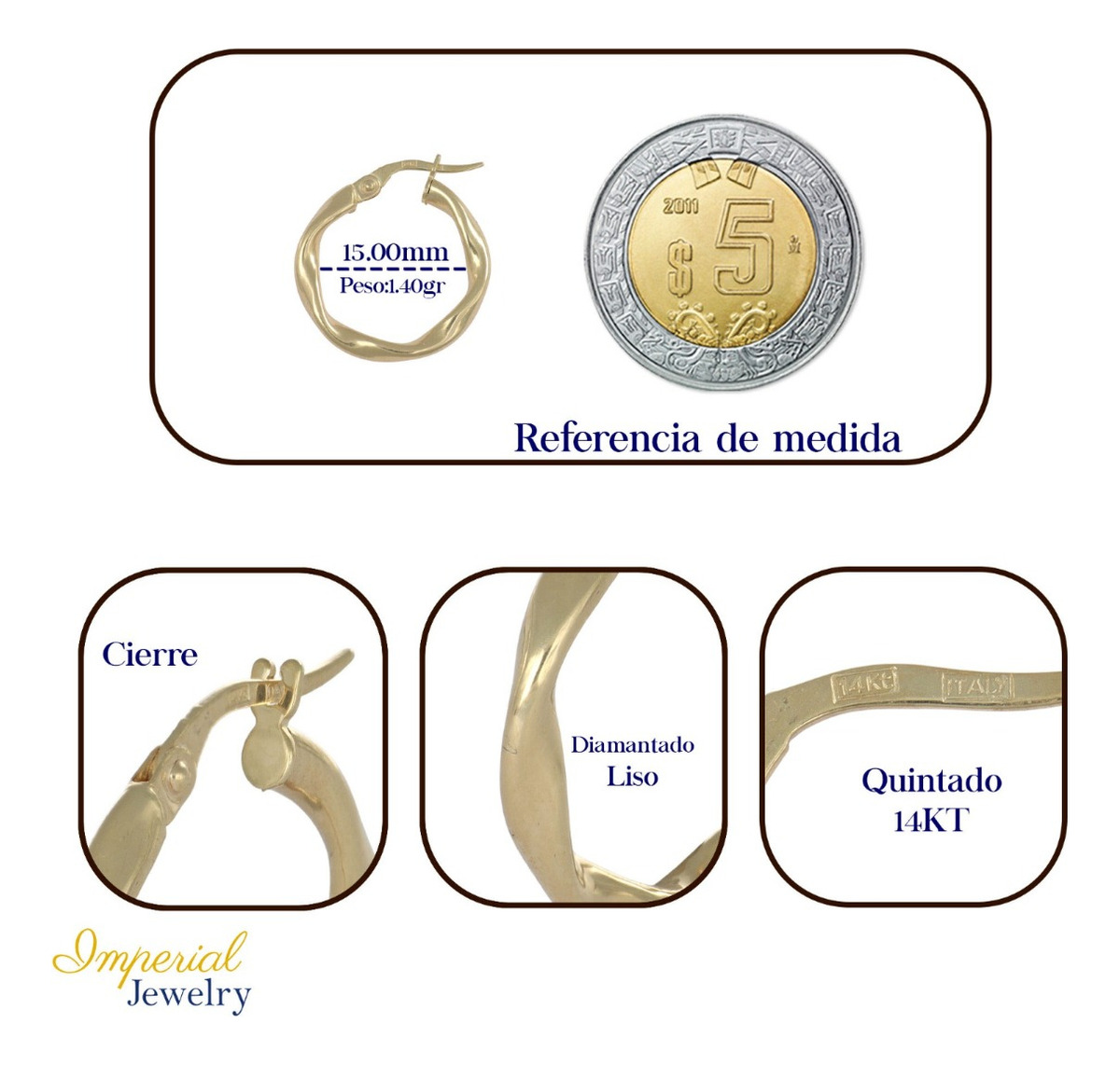 Foto 3 pulgar | Arracadas de Oro de 14k para Mujer