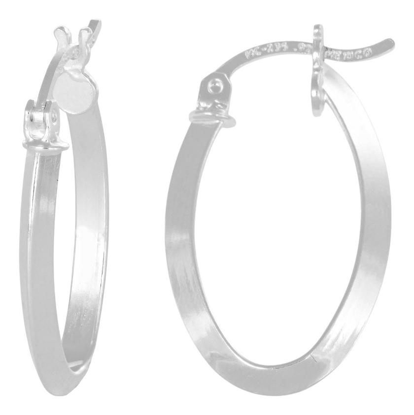 Arete Ovalado De Tubo Triangular De Plata  925 Liso De 22 Mm