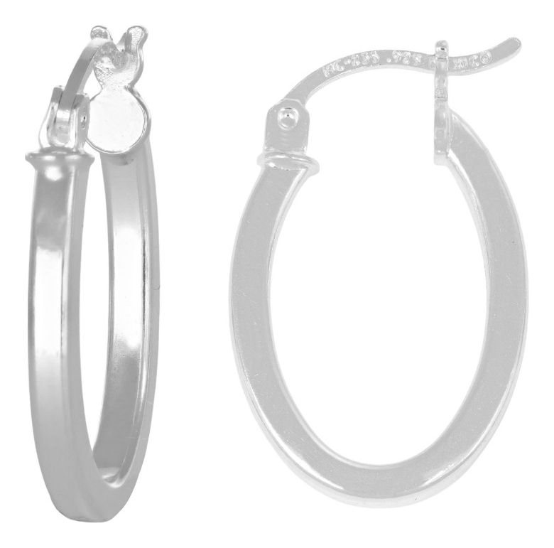 Arete Ovalado De Tubo Cuadarado De Plata  925 Liso De 20 Mm