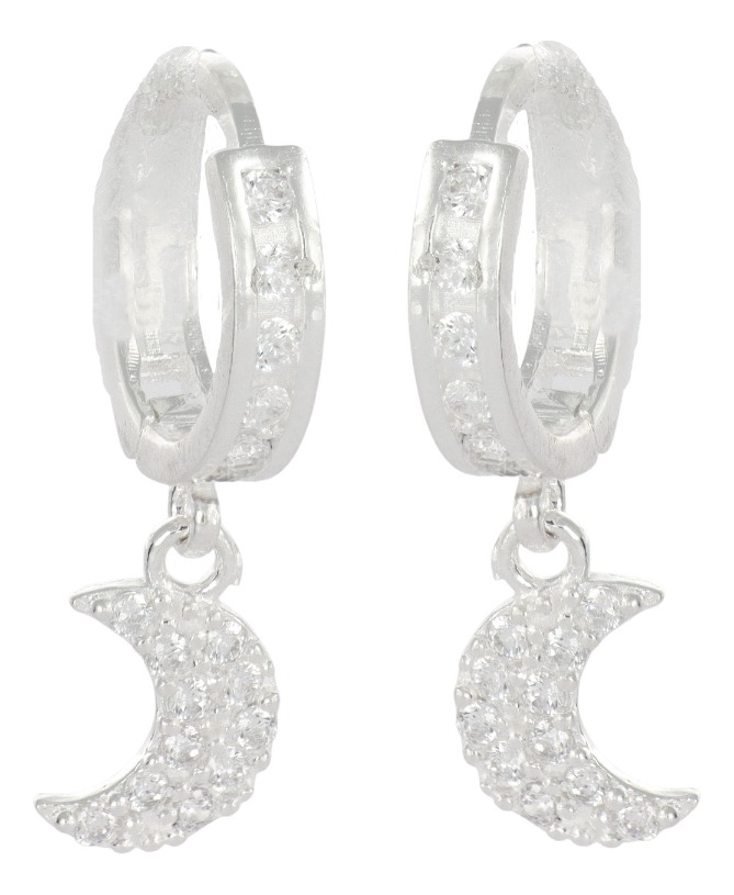 Foto 1 | Arete Huggie De Plata 925 Con Colgate De Luna Y Piedra
