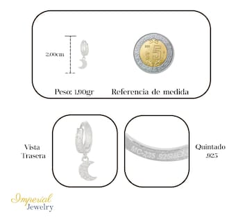 Foto 2 | Arete Huggie De Plata 925 Con Colgate De Luna Y Piedra