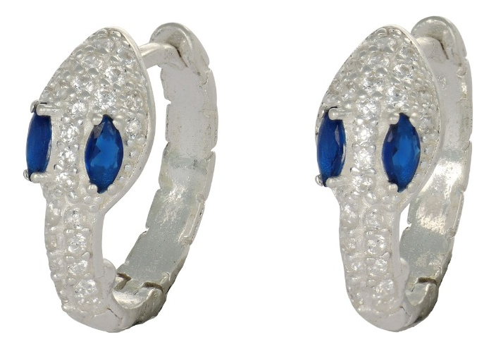 Arete De Serpiente De Plata 925 Con Zirconia Blanca Y Azul