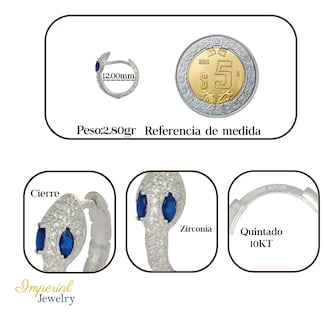 Foto 2 | Arete De Serpiente De Plata 925 Con Zirconia Blanca Y Azul