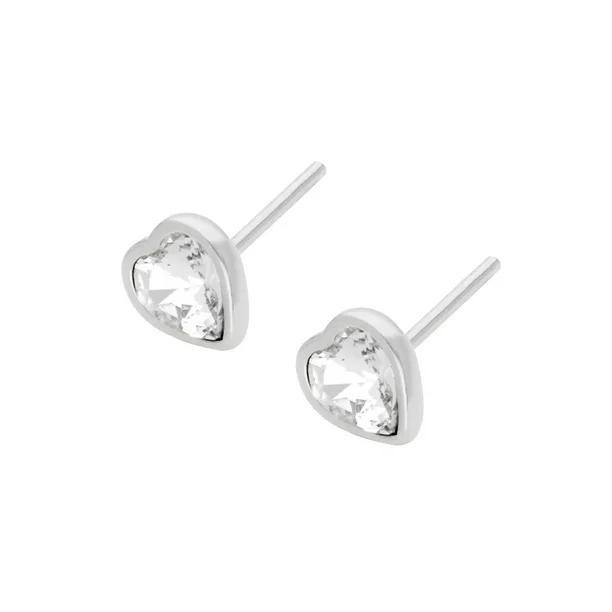 Foto 2 pulgar | Arete Para Mujer Con Cristal Fino Europeo En Forma De Corazón Mini – Bañado En Rodio