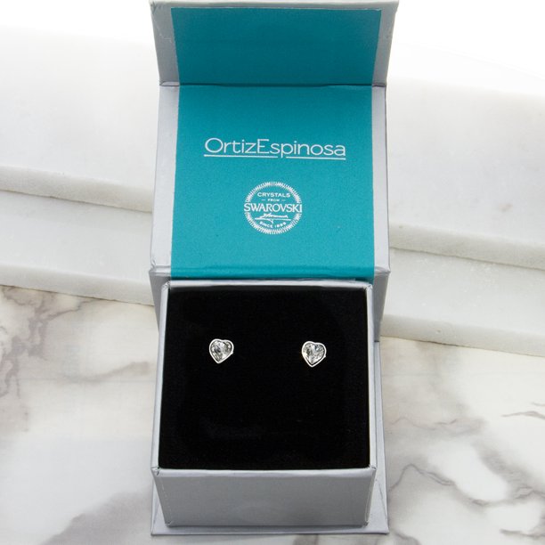Foto 3 pulgar | Arete Para Mujer Con Cristal Fino Europeo En Forma De Corazón Mini – Bañado En Rodio