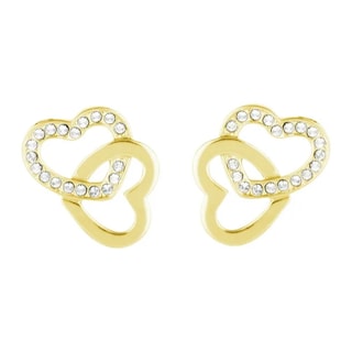 Foto 1 | Arete Para Mujer Con Cristal Fino Europeo En Forma De Corazón Doble– Bañado En Oro 14k