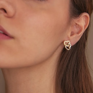 Foto 2 | Arete Para Mujer Con Cristal Fino Europeo En Forma De Corazón Doble– Bañado En Oro 14k