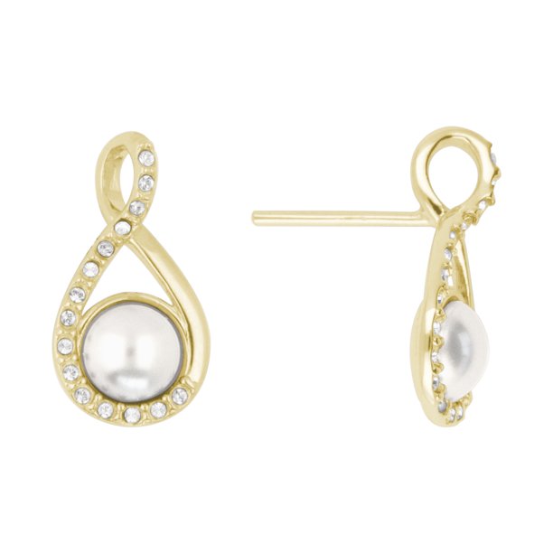 Foto 2 pulgar | Arete Para Mujer Con Cristal Fino Europeo En Forma De Perla Infinito– Bañado En Oro 14k–