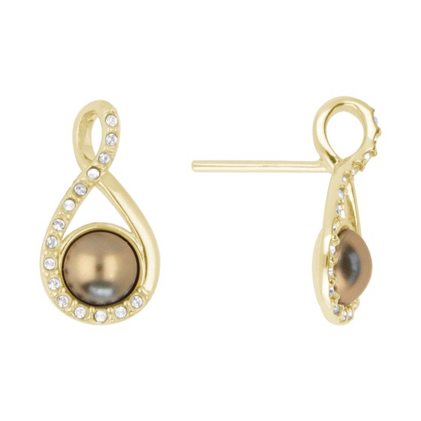 Foto 2 pulgar | Aretes con Cristal Fino Europeo Perla Oro 14k