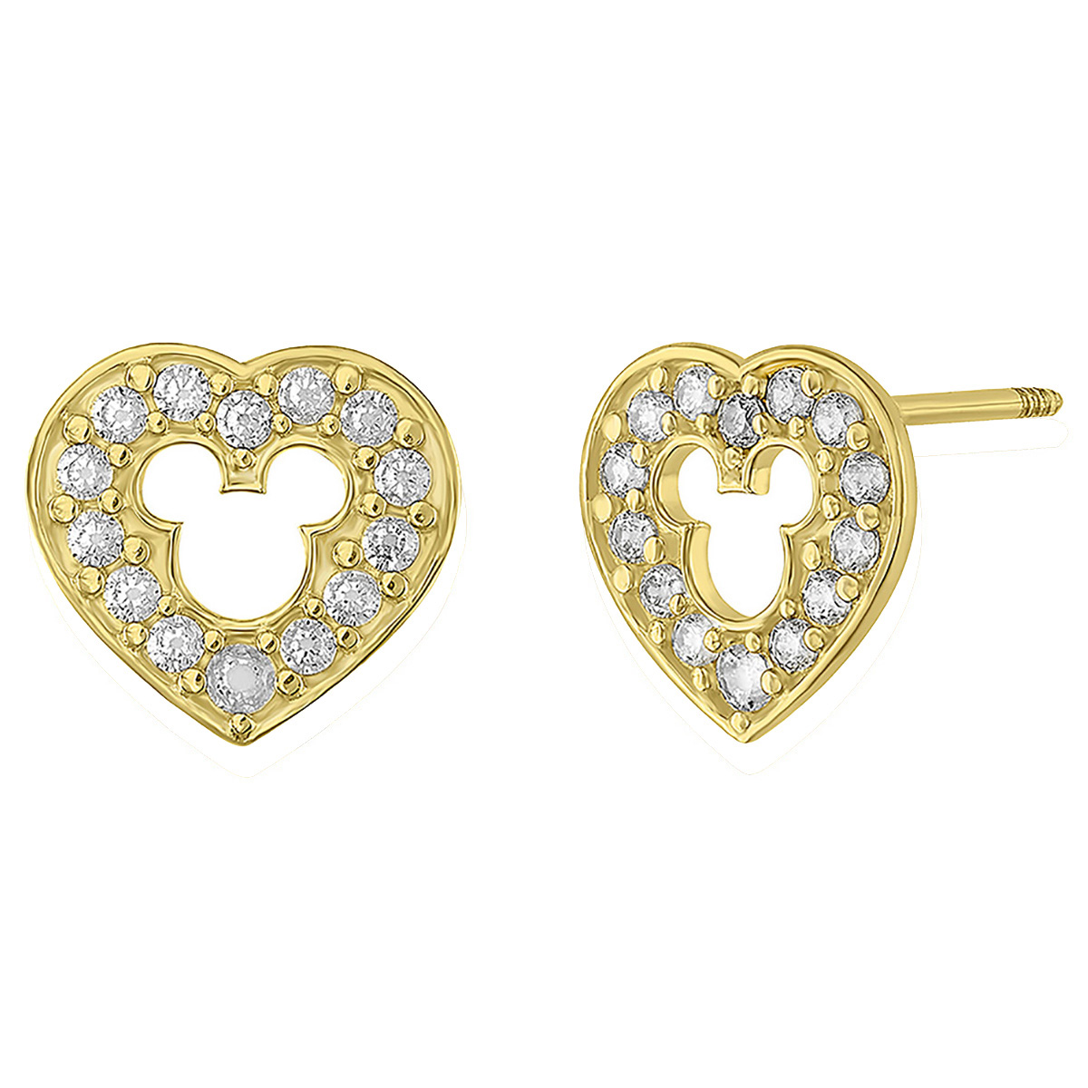 Broquel Disney Oro 10k Corazones con Silueta al Centro