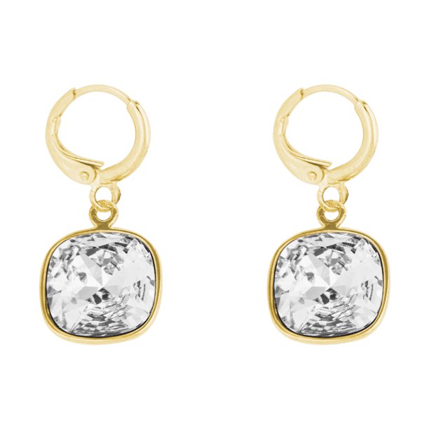 Foto 2 pulgar | Aretes Cuadrados Baño de Oro Swarovski