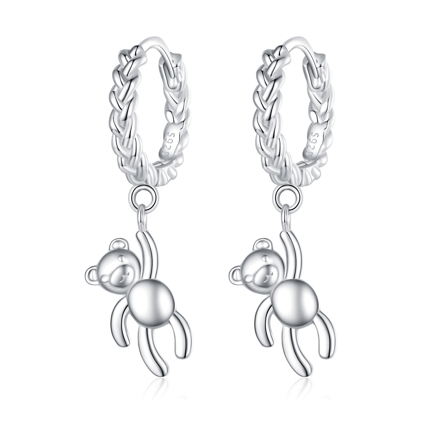 Aretes Chulada, Oso De Peluche De Plata .925 Con Chapa De Platino