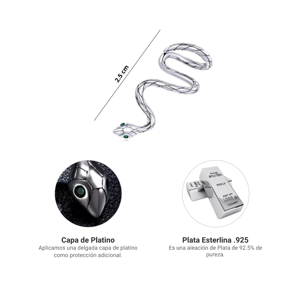 Foto 4 | Arete Chulara, Serpiente Tipo Huggie De Plata .925 Con Chapa De Platino