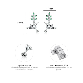 Foto 5 | Aretes Chualda, Colibries De Plata .925 Con Chapa De Platino, Se Pueden Mojar