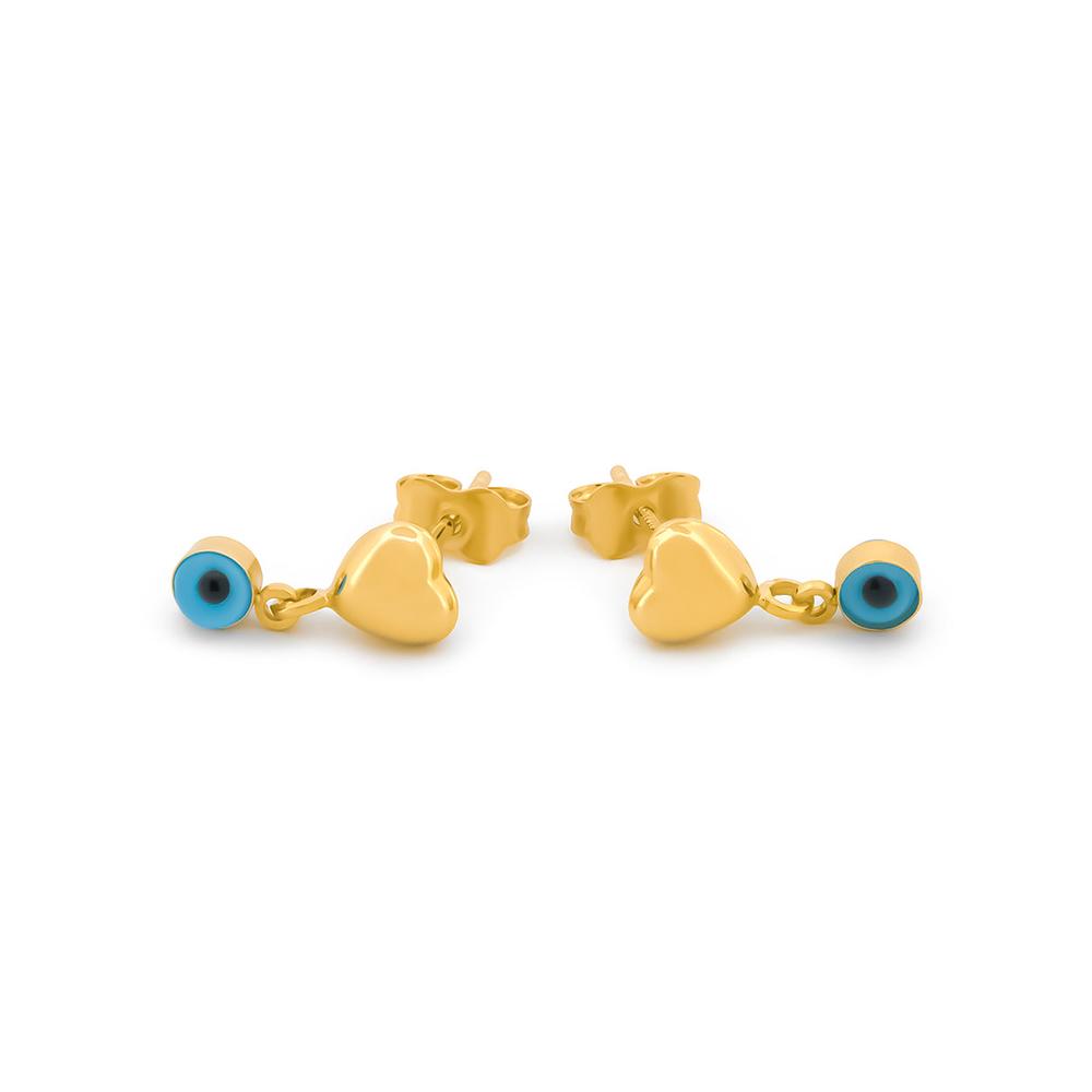 Foto 2 pulgar | Aretes Corazón Y Ojito 1.2 Cm Oro Sólido 14k
