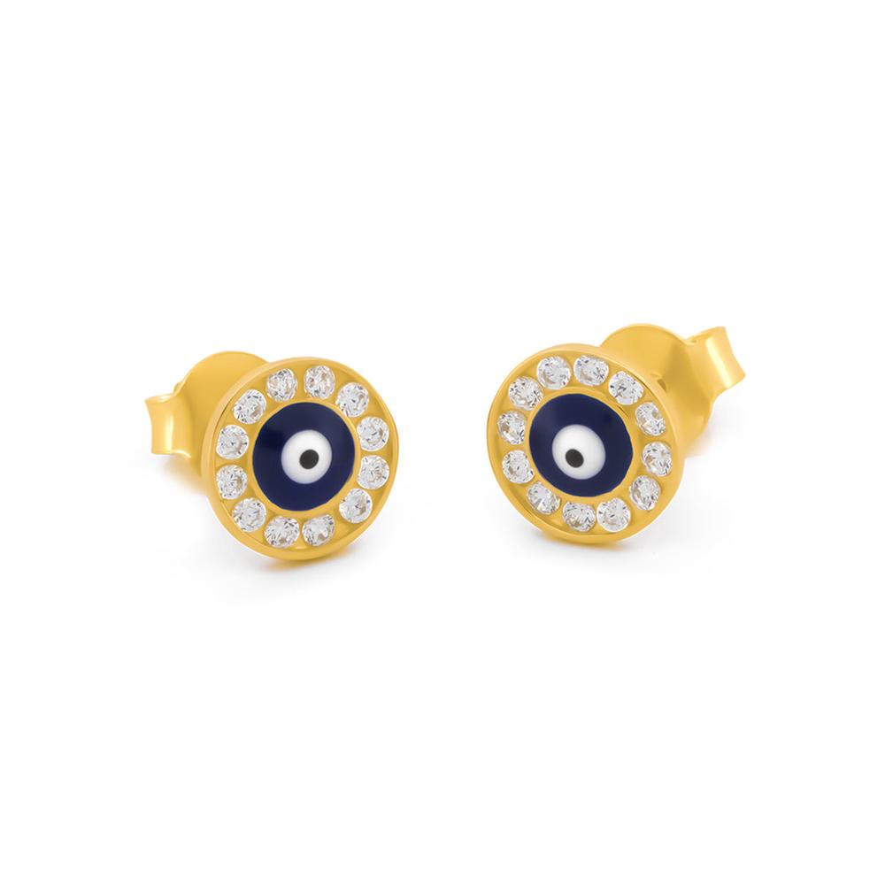 Foto 1 | Aretes Ojo Turco 0.7 Cm Oro Sólido 14k