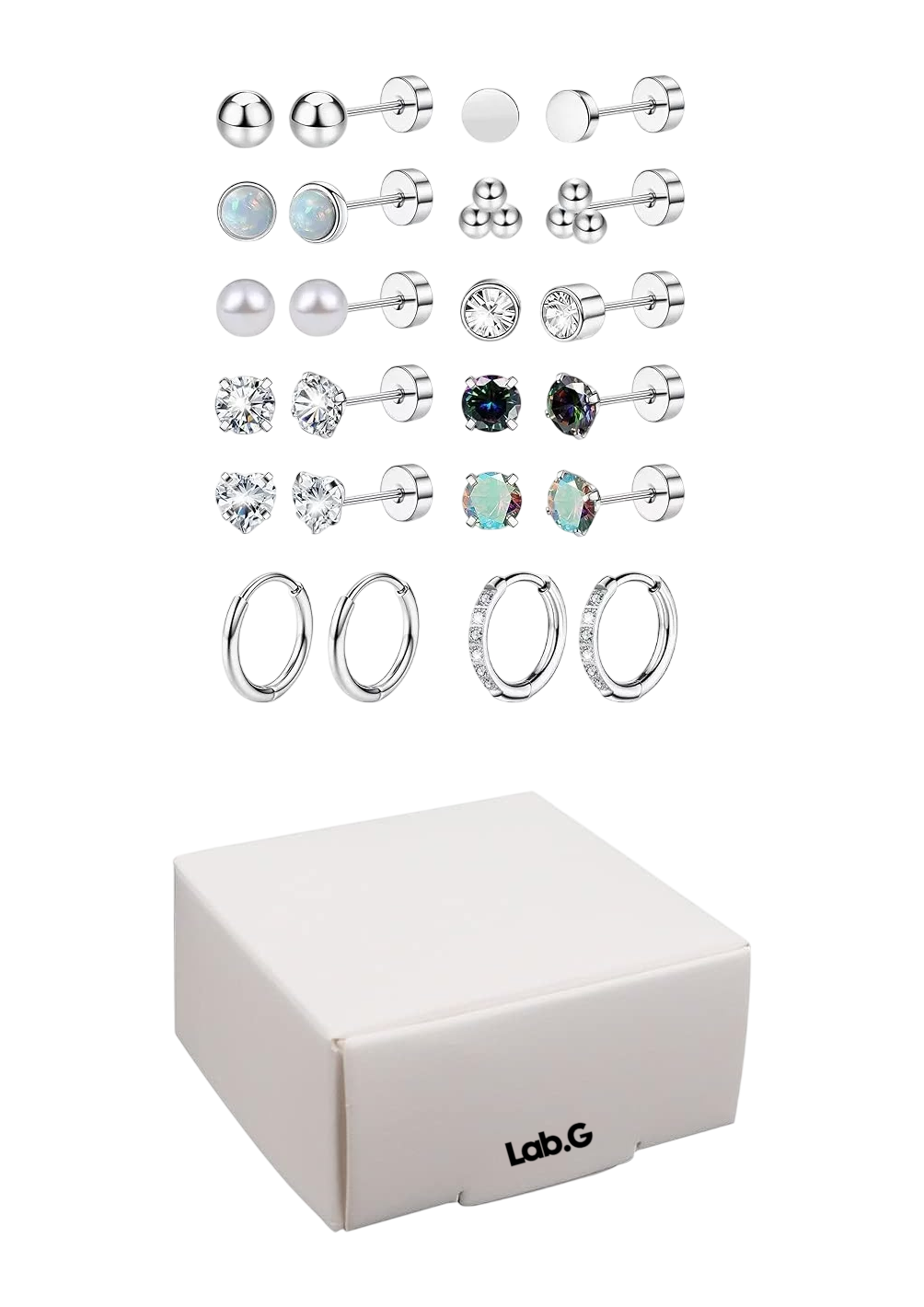 Piercing Arete Para Oreja Cartílago Mujer Acero Inoxidable 12 Pares Plata