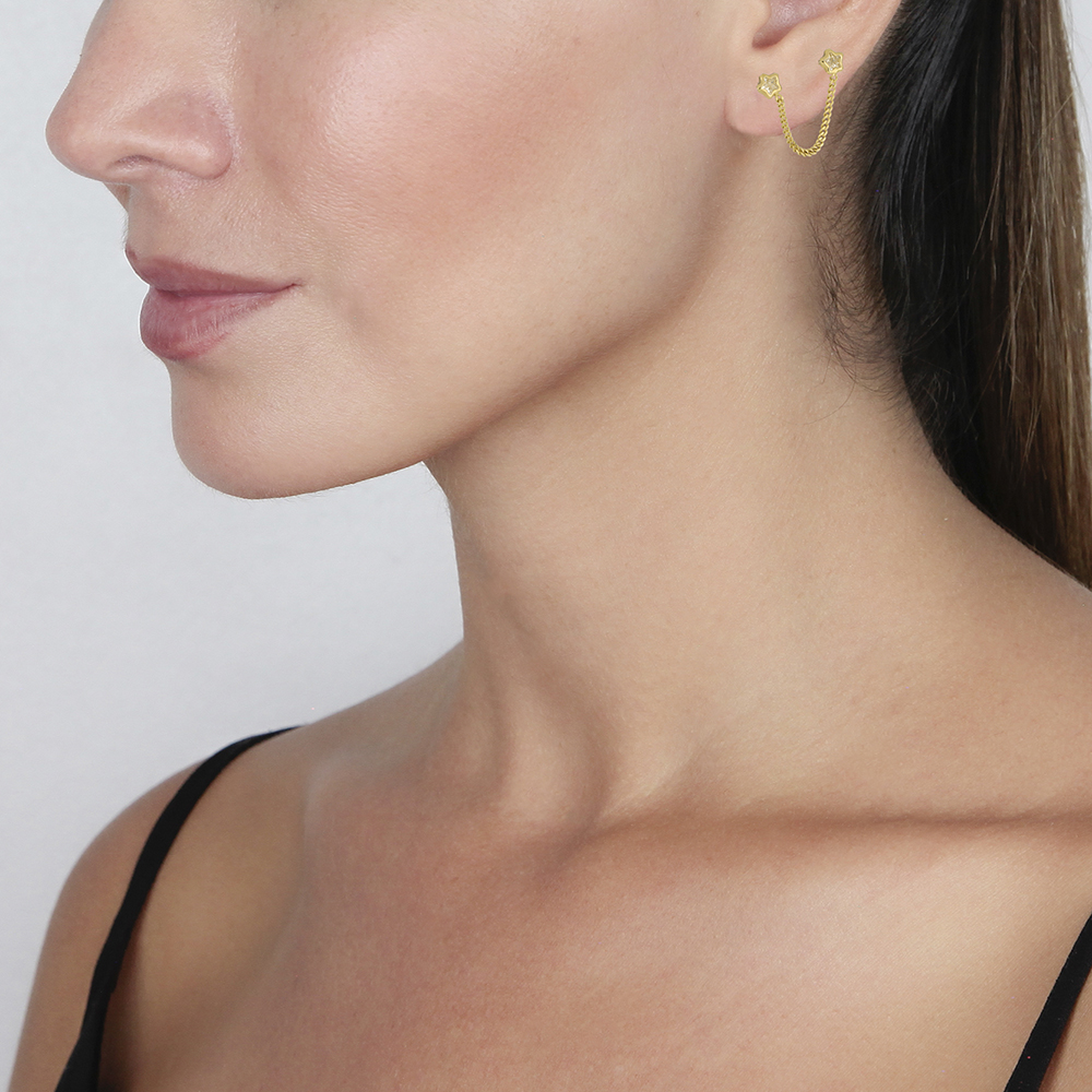 Foto 2 | Aretes Zekie 7035 Oro 10k Amarillo Doble Estrellas