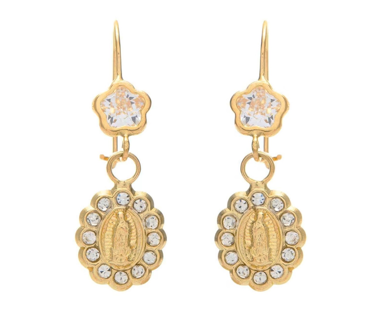 Arete Oval Guadalupe Oro 10k Horoz C686