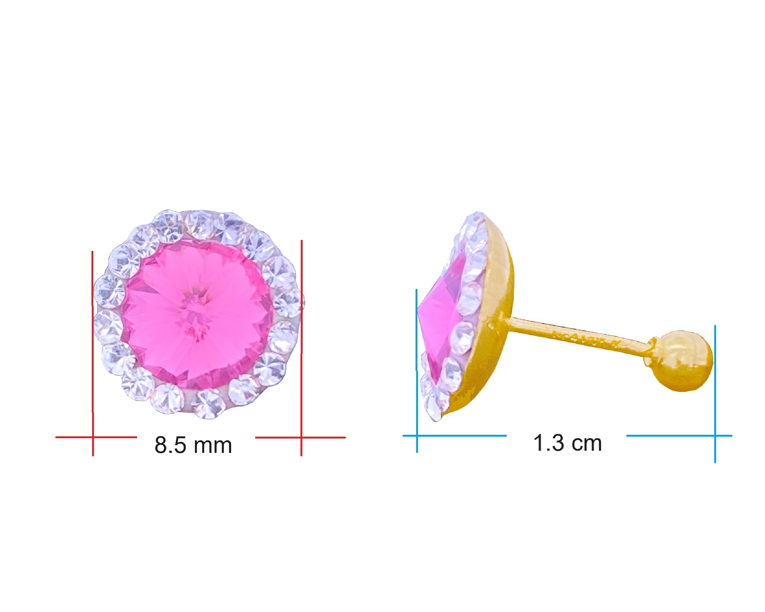 Foto 7 pulgar | Broquel Circulito Rosa Con Circonias Blancas Oro 10k Horoz C511