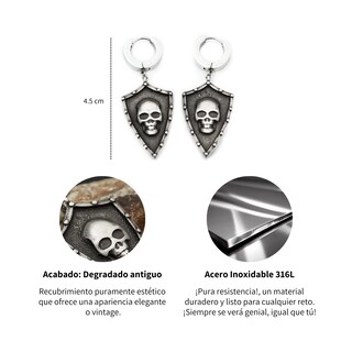 Foto 6 | Aretes Chulada Escudo Calavera De Acero Inoxidable Hipoalergénico