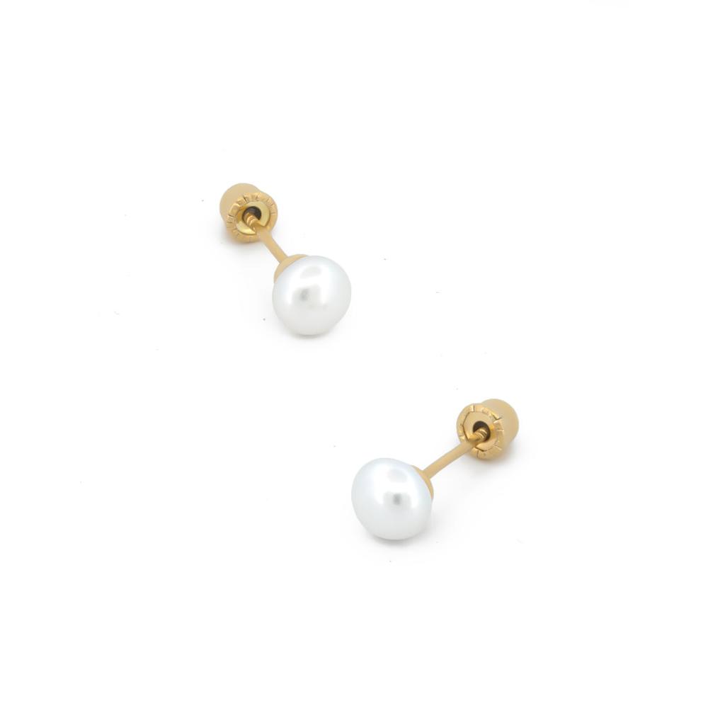 Broquel Perla Natural Cultivada 3 Mm Oro Sólido 18k