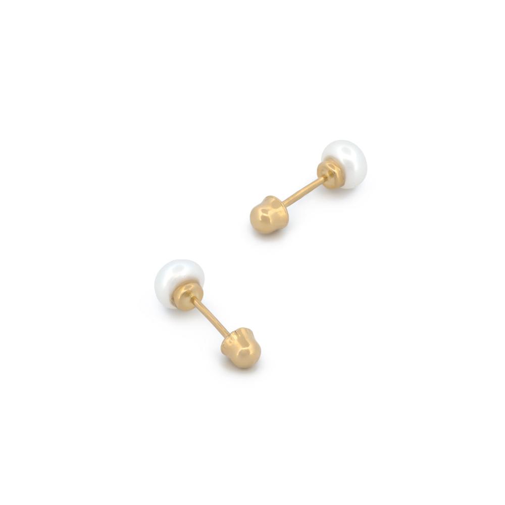 Foto 3 pulgar | Broquel Perla Natural Cultivada 3 Mm Oro Sólido 18k