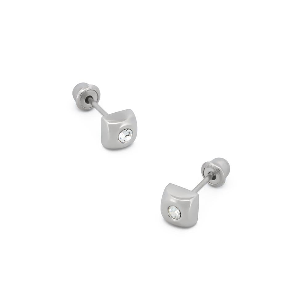 Broqueles de Oro Blanco 14 k con Zirconia