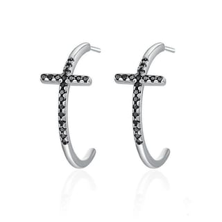Foto 1 | Pendientes Huoguo Chapados En Plata Con Cruz Clásica Negra Para Mujer - Venta Internacional.