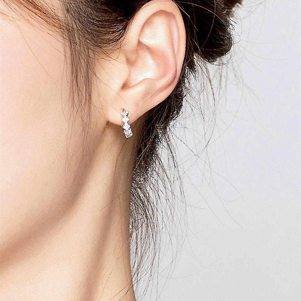 Foto 4 pulgar | Pendientes Huoguo Dazzling Hoop Para Mujer Chapados En Plata - Venta Internacional.