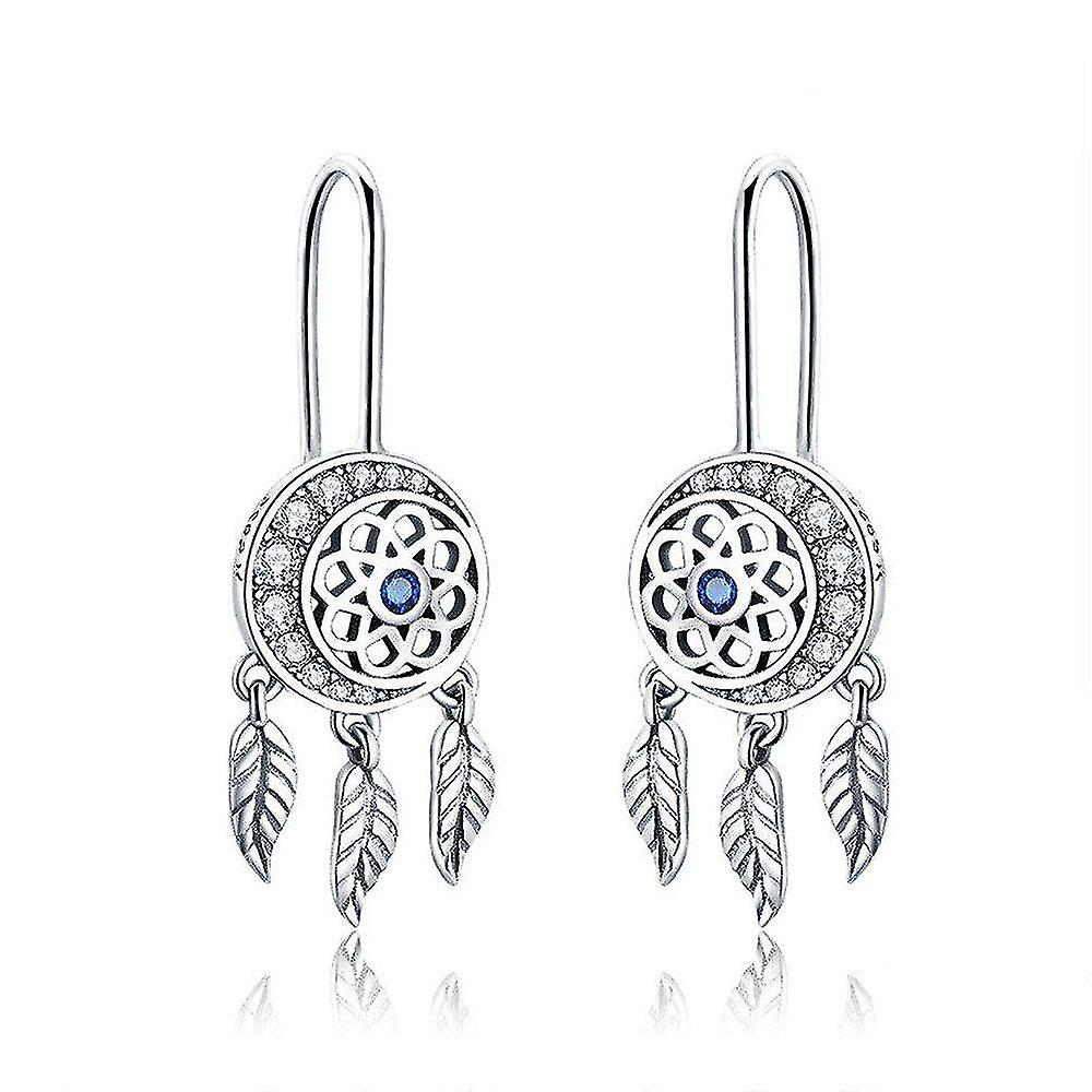 Foto 2 pulgar | Pendientes Huoguo Chapados En Plata Con Forma De Atrapasueños Para Mujer - Venta Internacional.