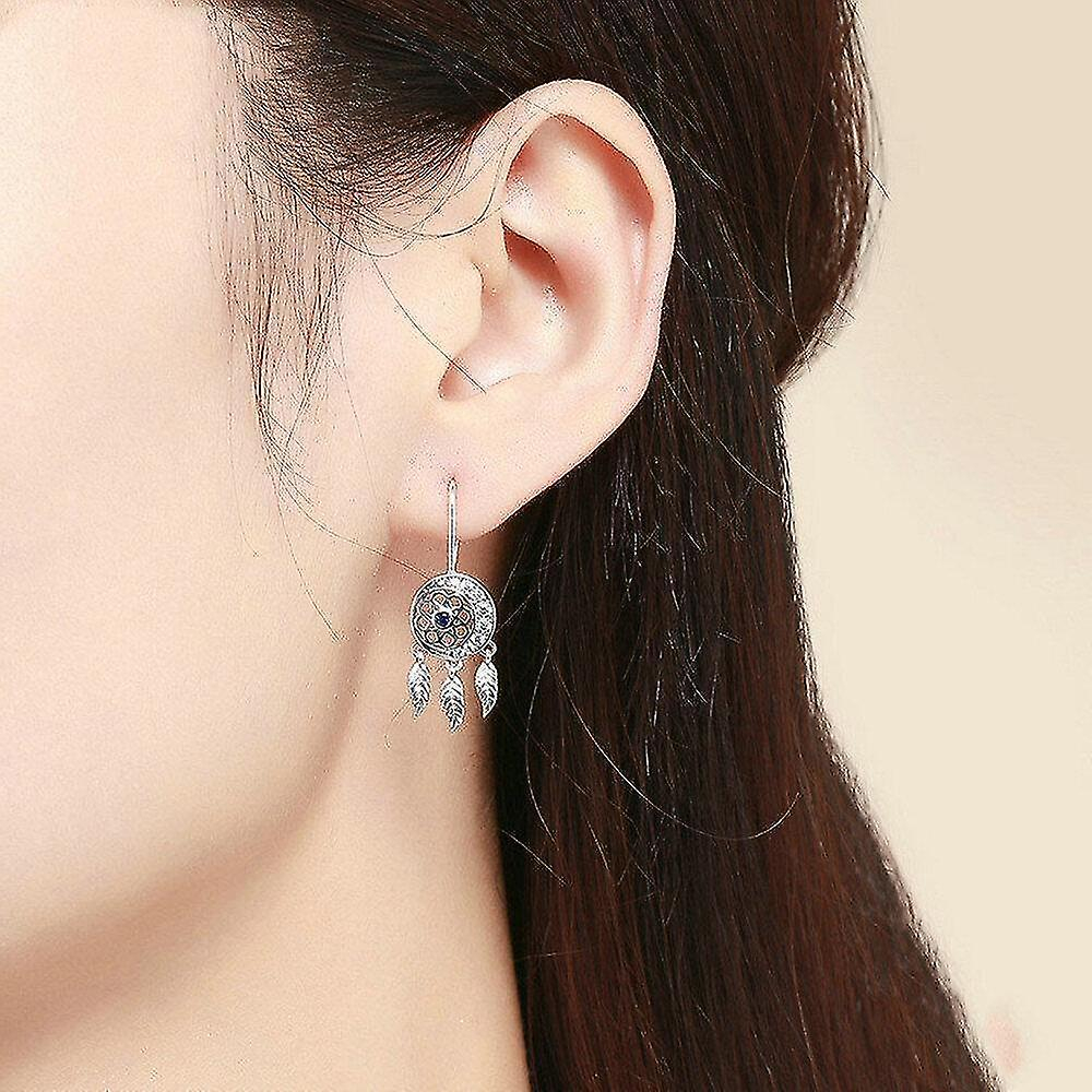 Foto 4 pulgar | Pendientes Huoguo Chapados En Plata Con Forma De Atrapasueños Para Mujer - Venta Internacional.