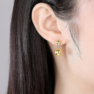 Foto 2 | Pendientes Huoguo Con Cuentas Redondas Simples Chapadas En Plata Para Mujer - Venta Internacional.