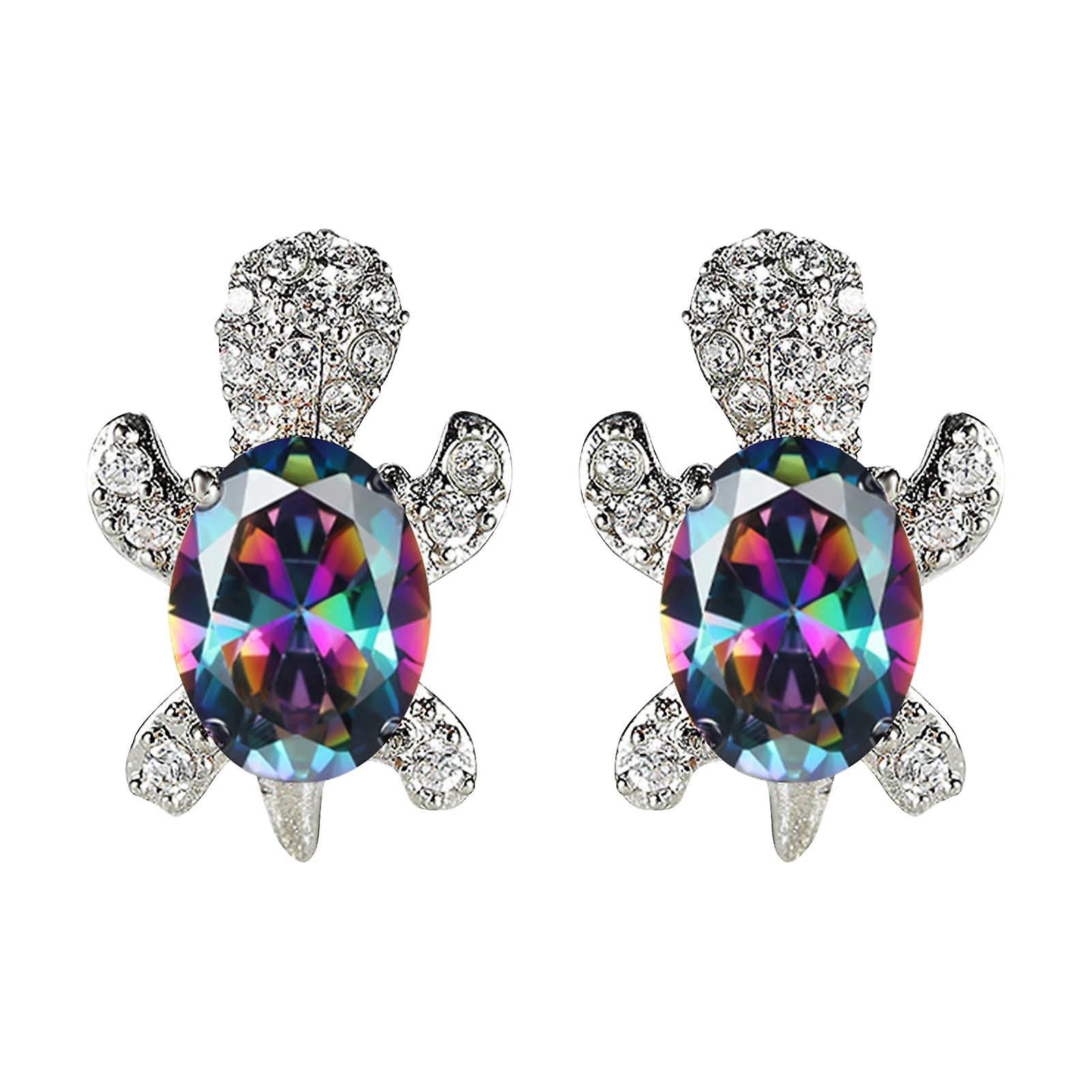 Foto 2 pulgar | Pendientes Turtle Zircon Para Mujer Chapados En Oro Blanco - Venta Internacional.