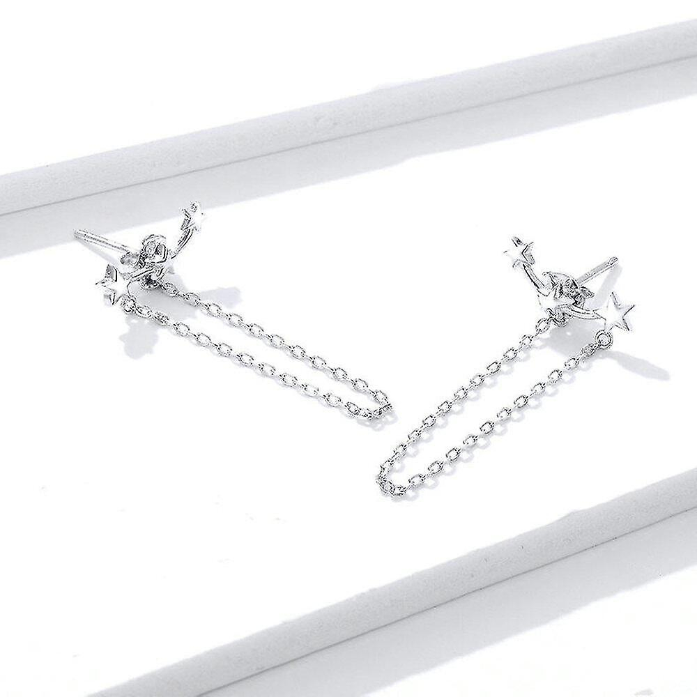 Foto 4 pulgar | Pendientes Huoguo  Cadena Larga Y Borla  Chapados En Plata - Venta Internacional.