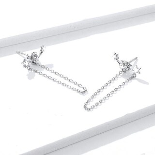 Foto 3 | Pendientes Huoguo Cadena Larga Y Borla Chapados En Plata - Venta Internacional.