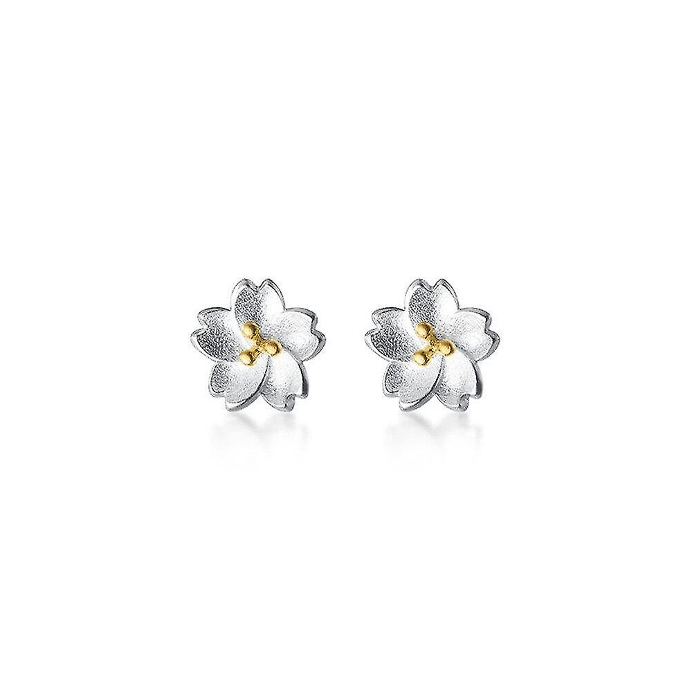 Foto 2 pulgar | Pendientes Huoguo Chapados En Plata Con Forma De Flor De Cerezo Para Mujer - Venta Internacional.